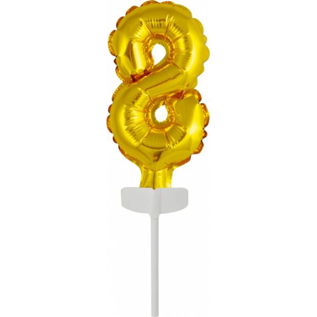 Goldener Mini-Folienballon - Cake Topper Nummer 8