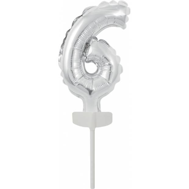 Folienballon silbern klein, Cake Topper Nummer 6