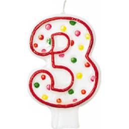 Geburtstagskerze Nummer 3 mit Punkten 7,6cm
