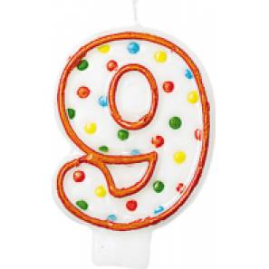 Geburtstagskerze Nummer 9 mit Punkten 7,6cm