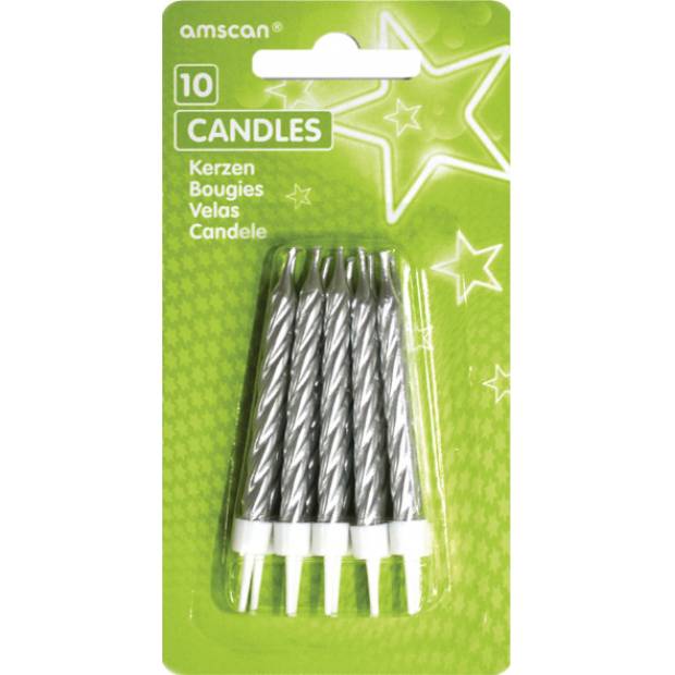 Tortenkerzen 6,3cm Spirale, silber 10St.