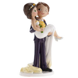 Hochzeitstortenfigur - Bräutigam trägt Braut in seinen Armen 16cm