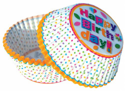Muffin-Körbchen Happy Birthday Polka Dots (50 Stück)