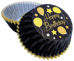 Happy Birthday Schwarze Muffin-Körbe (50 Stück)
