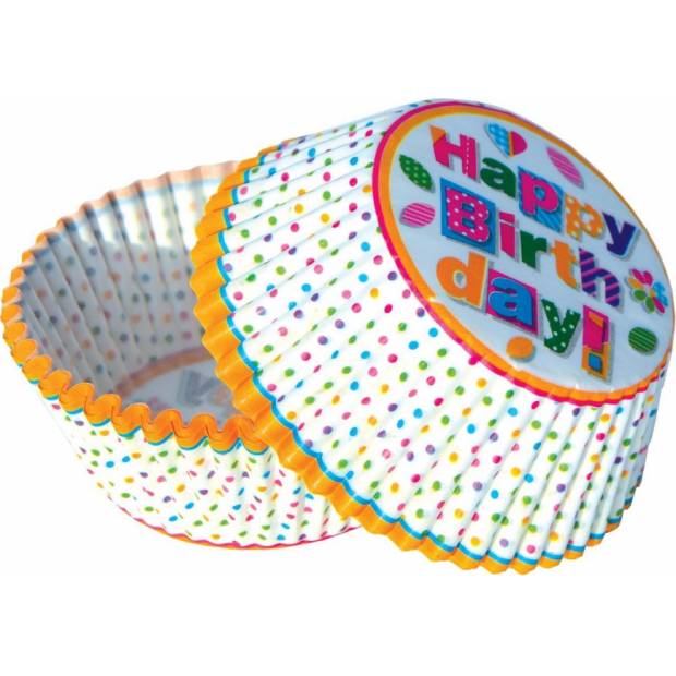 Muffin-Körbchen Happy Birthday Polka Dots (50 Stück)