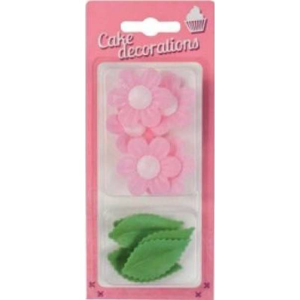 Essbare Papierdekoration Rosa Pom-Poms mit Blättern (11 Stück)