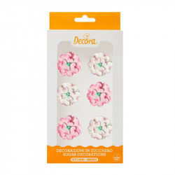 Zuckerdekoration weiße und rosa Blumen, 6 Stück