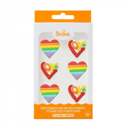 Zuckerdekoration Regenbogenherzen, 6St.