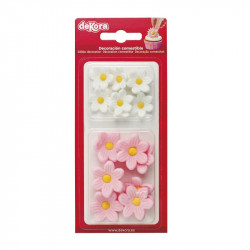 Curková Dekoration 7 weiße und rosa Gänseblümchen