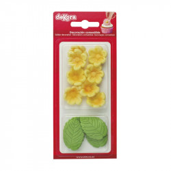 Zucchini Dekoration 8 gelbe Gänseblümchen und 5 Blätter