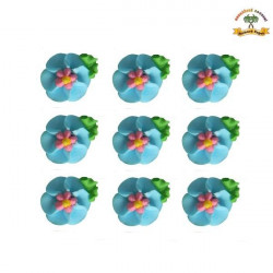 Zucker-Dekoration Blumen blau auf Plättchen 9 Stück