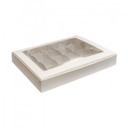 Pralinenschachtel + Gitter h.3cm mit Schauglas 24x16cm, 10St.