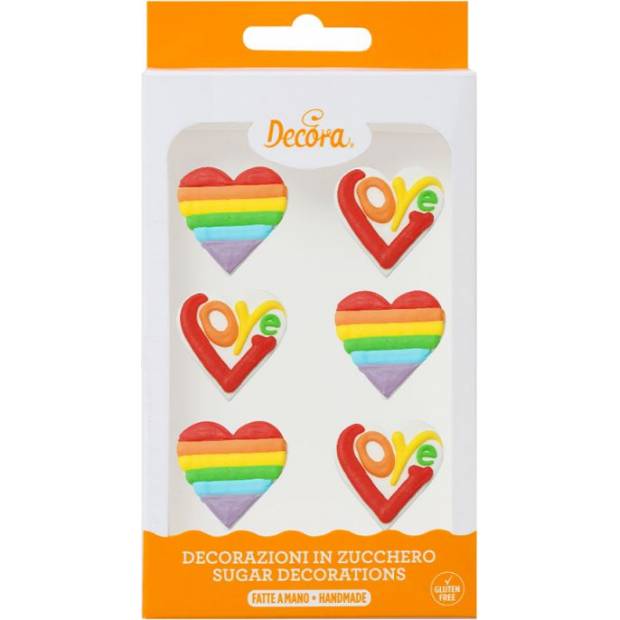 Zuckerdekoration Regenbogenherzen, 6St.