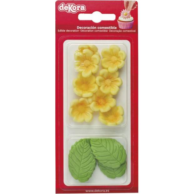 Zucchini Dekoration 8 gelbe Gänseblümchen und 5 Blätter