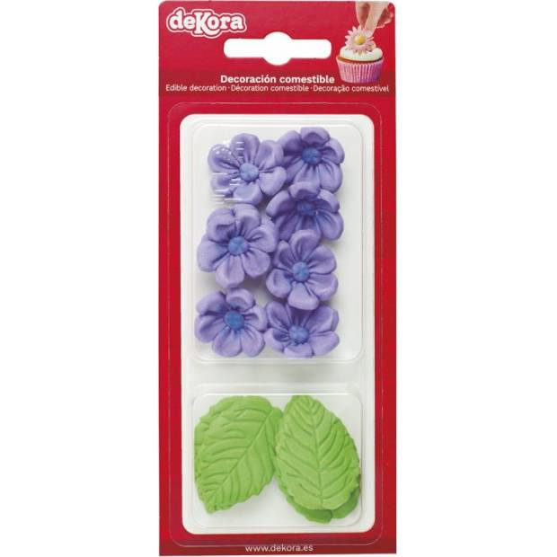 Zucchini Dekoration 8 lila Gänseblümchen und 5 Blätter