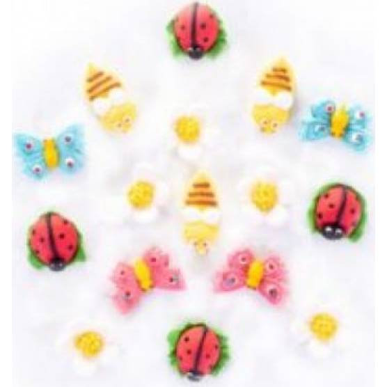 Zuckerfiguren Bienen, Marienkäfer und Schmetterlinge