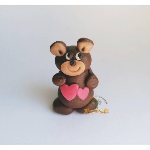 Figur für Torte braun Bärchen mit rosa Herzchen 5 cm aus Kokosmasse