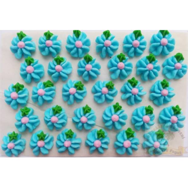 Zuckerblüten blau mit rosa Mitte auf Teller 30 Stk
