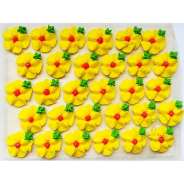 Zuckerblüten gelb mit rotem Zentrum auf Plate 30 Stück