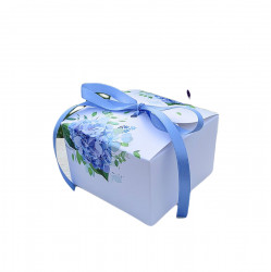 Hochzeitsgeschenkbox weiß mit blauen Hortensien mit Schleife (11 x 11 x 7 cm) 8 Stück