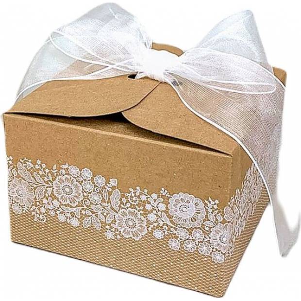 Hochzeitsgeschenkbox mit Spitze 110 × 110 × 70 mm 8 Stück