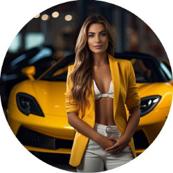 Essbare Papierfrau vor einem Luxusauto 19,5cm