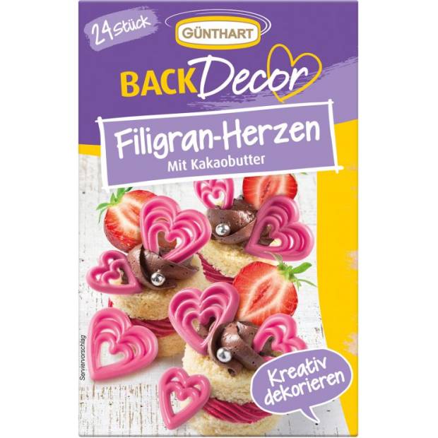 Schokoladendekoration rosa Herz, 24 Stk.
