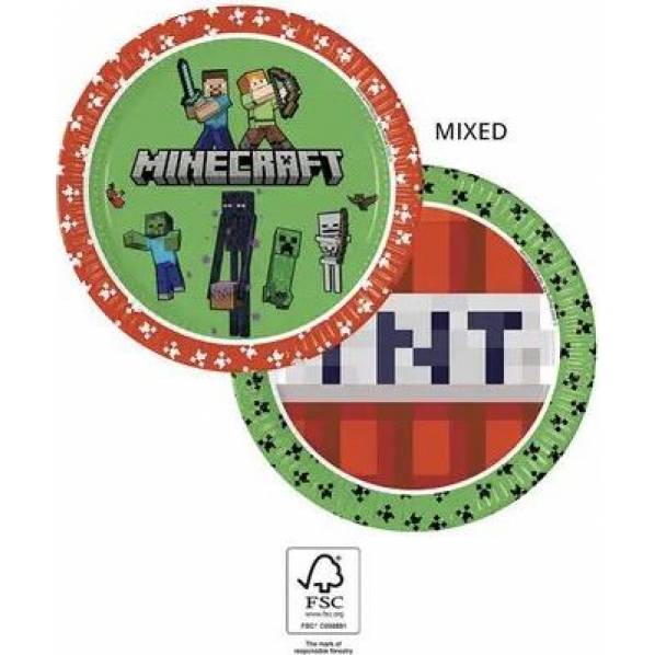 Pappteller Minecraft 23cm, 8St.