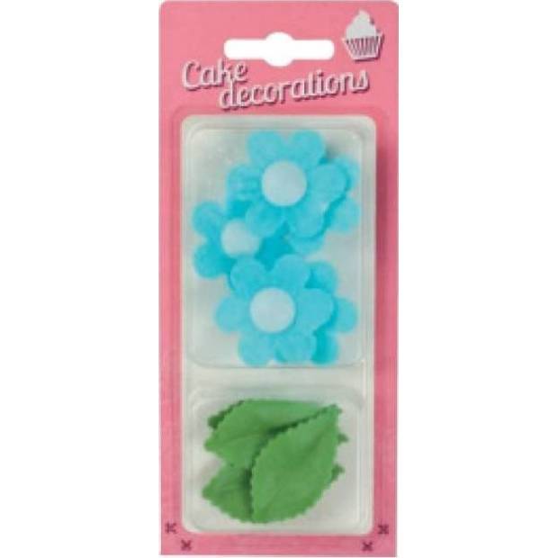 Essbare Papierdekoration Blaue Vergissmeinnicht mit Blättern (11 Stück)