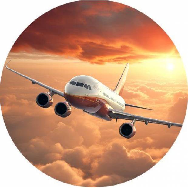 Essbares Papier Transport Flugzeug und Sonnenuntergang 19,5cm