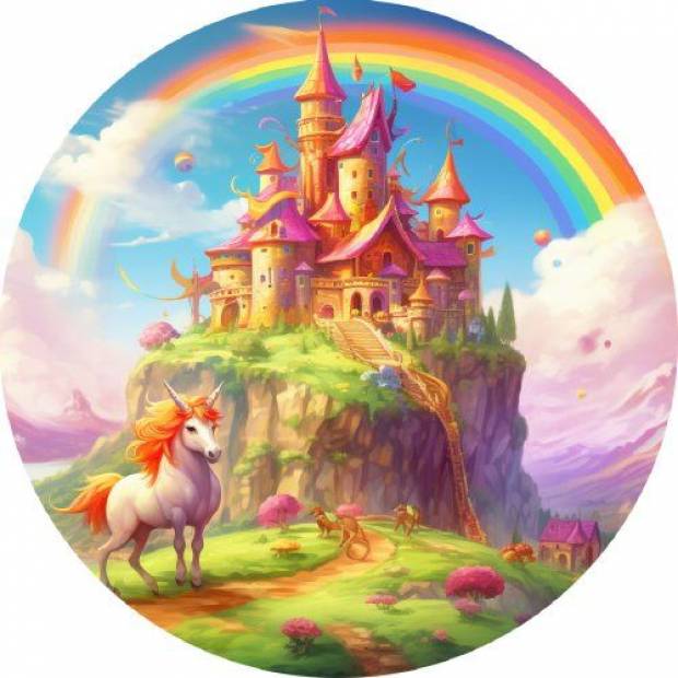 Essbares Papier Märchenschloss mit Einhorn 19,5cm