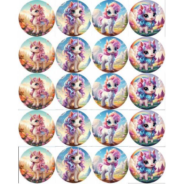 Essbares Papier zum Ausschneiden für Muffins Einhornmischung 5cm