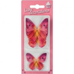 Essbare Papierdekoration Schmetterlinge rosa und rot (8 Stück)