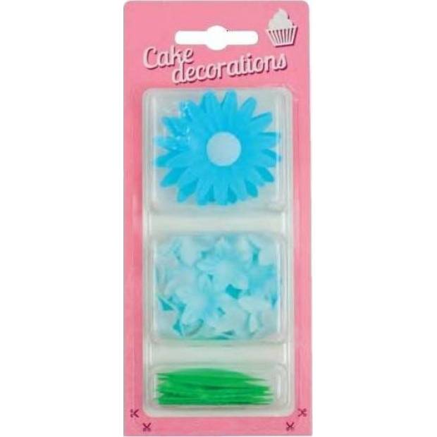 Essbare Papierdekorationen Gänseblümchen und Blumen mini blau mit Blütenblättern (34 Stück)