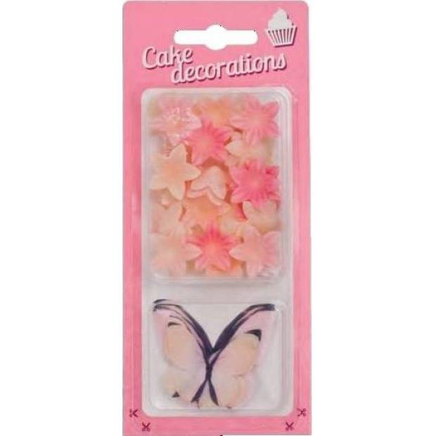 Essbare Papierdekoration Lachsschmetterlinge und Mini-Lachsblumen (30 Stück)