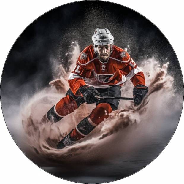 Essbares Papier Eishockeyspieler in rotem Trikot 19,5cm