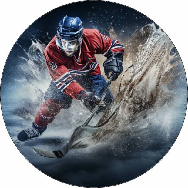 Essbarer Hockeyspieler aus Papier mit blauem Helm 19,5cm