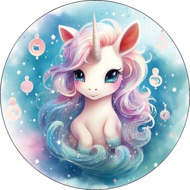 Essbares Papier Einhorn mit lila Mähne 19,5cm