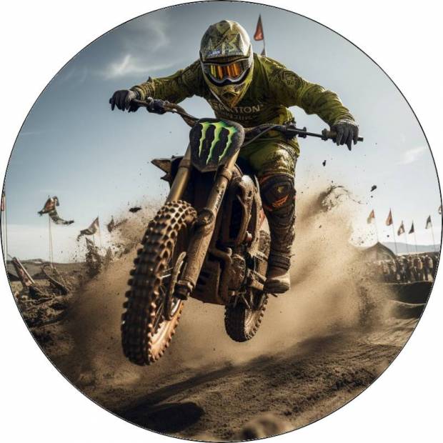 Essbares Papier Fahrer Motocross in grünem Trikot 19,5cm