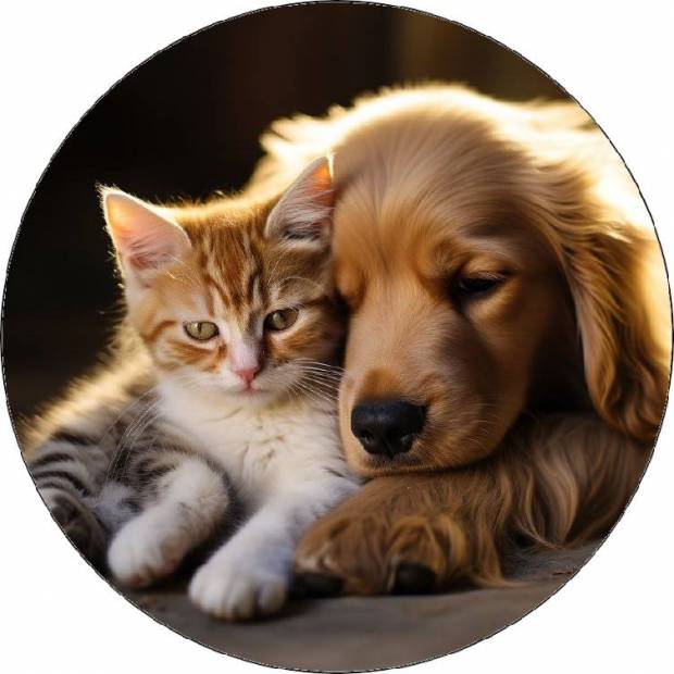 Essbarer Papierhund schlafend mit Kätzchen 19,5cm