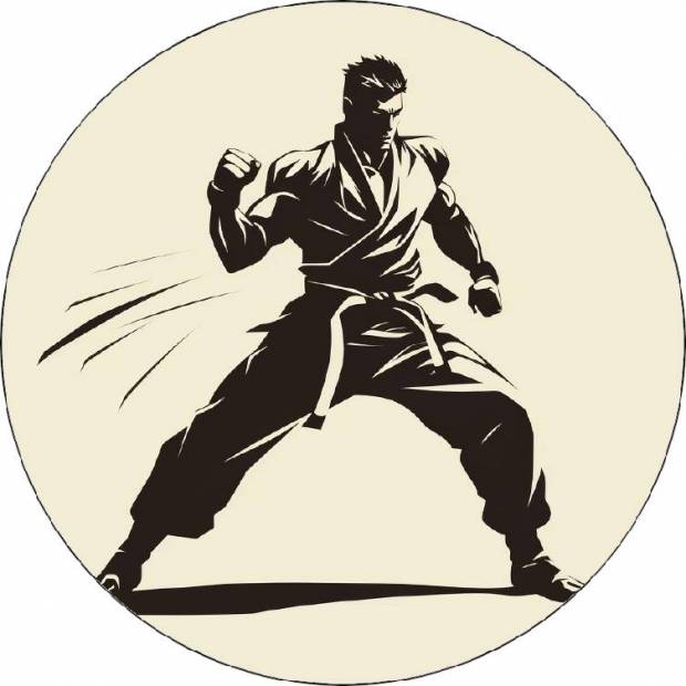 Essbares Papier Karate Spieler schwarz und weiß Bild 19,5cm