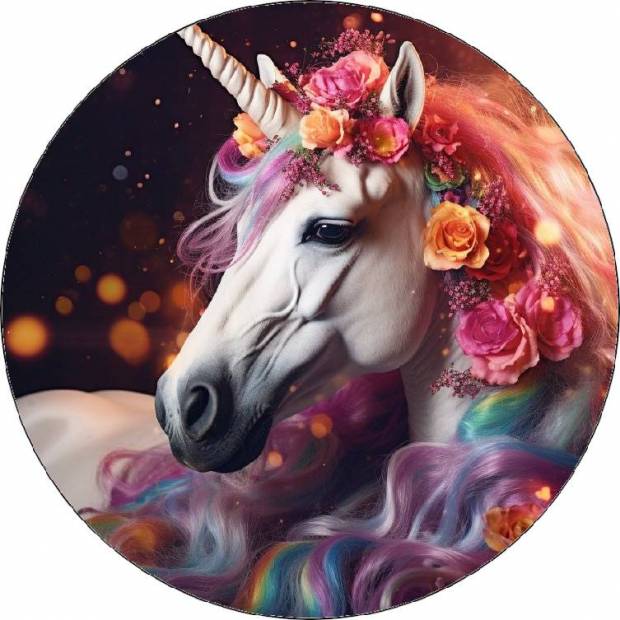 Essbares Papier Einhorn mit Blumen 19,5cm