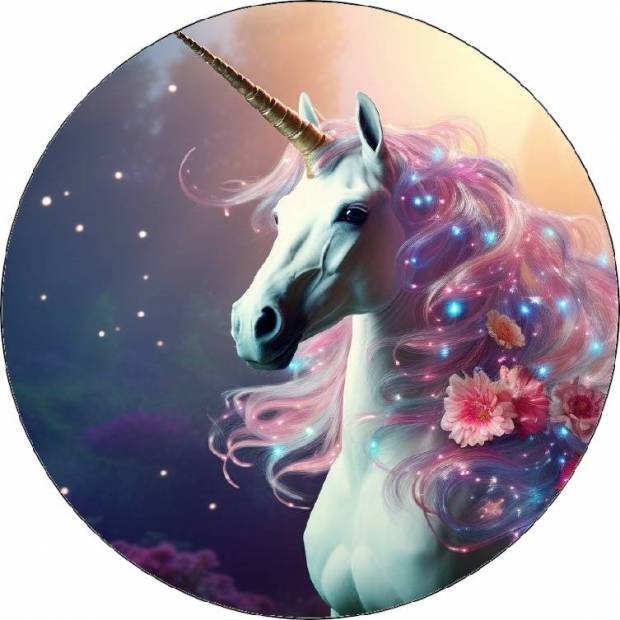 Essbares Papier Einhorn mit Blumen in der Mähne 19,5cm