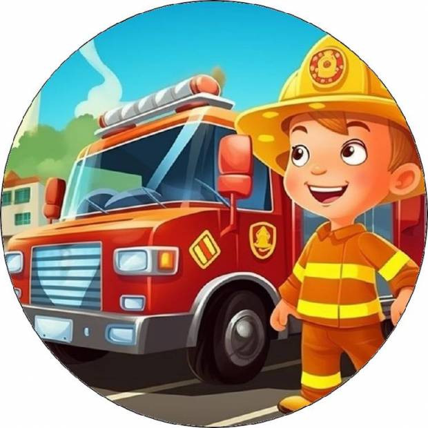 Essbares Papier Feuerwehrmann mit Auto 19,5cm