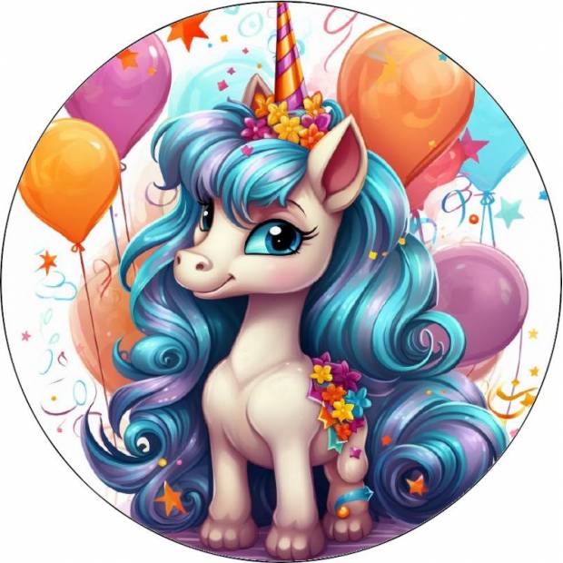 Essbares Papier Einhorn blaue Mähne 19,5cm