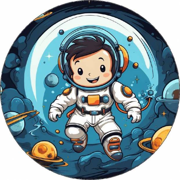 Essbares Papier kleiner Austronaut und Planeten 19,5cm