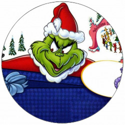 Essbares Papier Grinch auf einem Schlitten 19,5 cm