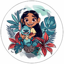Lilo und Stitch essbares Papier mit Blumen 19,5 cm