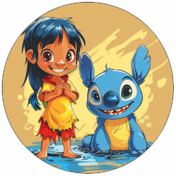 Essbares Papier Lilo und Stitch in einer Pfütze 19,5 cm