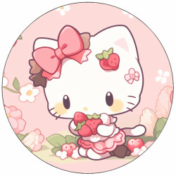 Hello Kitty essbares Papier mit Erdbeeren 19,5 cm